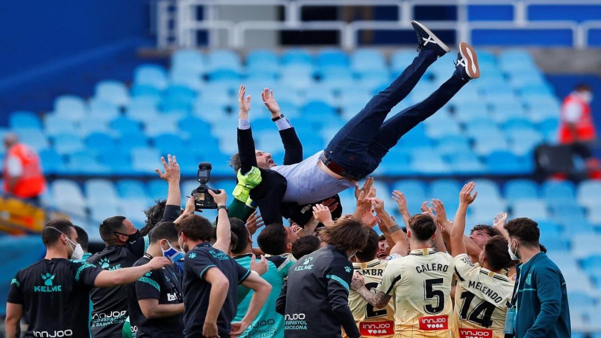 Espanyol players celebrate promotion